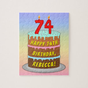 74e verjaardag: Fun Cake and Candles + Custom Name Legpuzzel