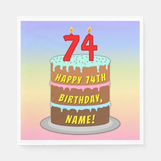 74e verjaardag: Fun Cake and Candles + Custom Name Servet (Voorkant)