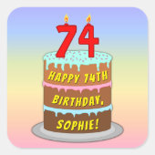 74e verjaardag: Fun Cake and Candles + Custom Name Vierkante Sticker (Voorkant)