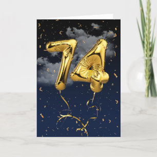 74e verjaardag Gold Mylar ballon en Confetti Card Kaart