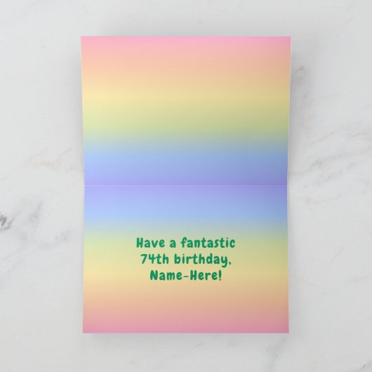 74e verjaardag: kleurrijke regenboog # 74, aangepa kaart (Binnen)