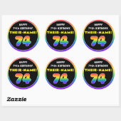 74e verjaardag: kleurrijke regenboog # 74, aangepa ronde sticker (Vel)
