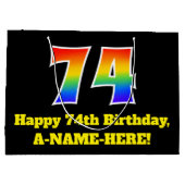 74e verjaardag ~ Leuk, Kleurrijk, Levendig, Regenb Groot Cadeauzakje (Achterkant)