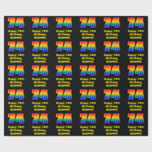 74e verjaardag: Leuke, kleurrijke regenboog geïnsp Cadeaupapier