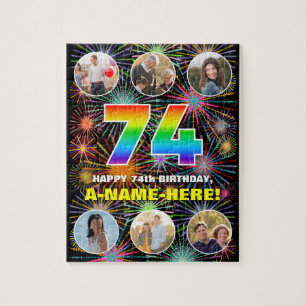 74e verjaardag: Leuke regenboog #, Aangepaste naam Legpuzzel