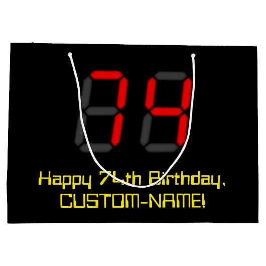 74e verjaardag: Red Digital Clock Style "74" + naa Groot Cadeauzakje (Achterkant)