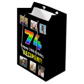 74e verjaardag: Regenboog "74", aangepaste foto's  Medium Cadeauzakje (Voorkant Gekanteld)