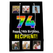74e verjaardag: Regenboog "74", aangepaste foto's  Medium Cadeauzakje (Achterkant)