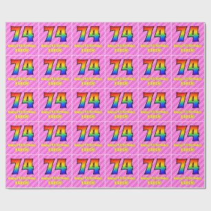 74e verjaardag: roze strepen & harten, regenboog # cadeaupapier