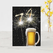 74e Verjaardag Sparklers Met Bier Mok Kaart (Gele Bloem)