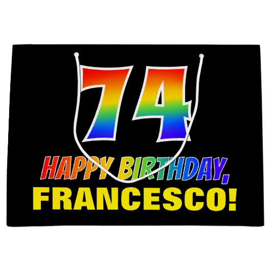74e verjaardag: Vet, Vun, Eenvoudig, Regenboog 74 Groot Cadeauzakje (Voorkant)