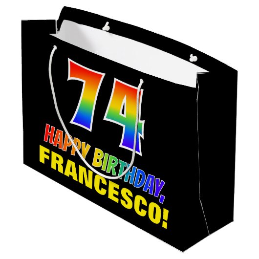 74e verjaardag: Vet, Vun, Eenvoudig, Regenboog 74 Groot Cadeauzakje (Achterkant Gekanteld)