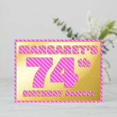 74e verjaardag — Vet, vuurtje, roze band # 74 Folie Uitnodiging (Staand Voorkant)
