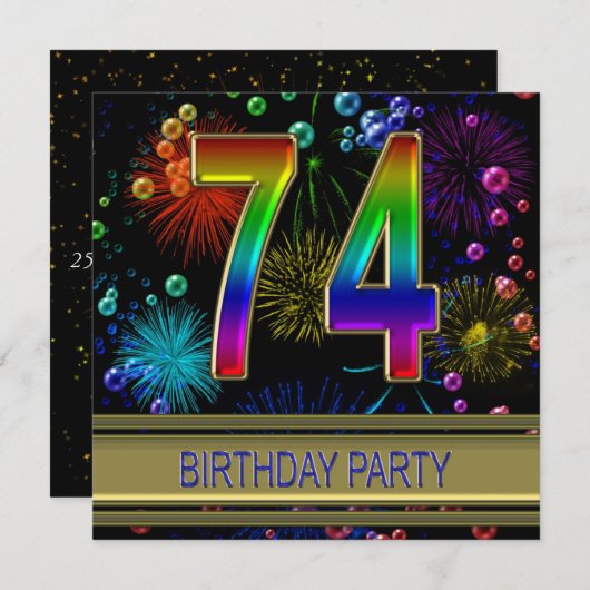 74e verjaardagsfeestje Uitnodiging met bubbels (Voorkant / Achterkant)