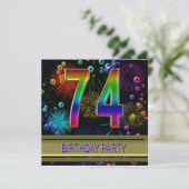 74e verjaardagsfeestje Uitnodiging met bubbels (Staand voorkant)