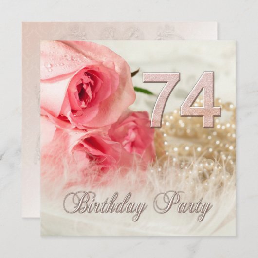 74ste verjaardag uitnodiging, rozen en parels kaart (Voorkant / Achterkant)