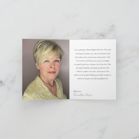 75 & Fabulous Orchid Photo Birthday Greeting Card Kaart (Binnen)