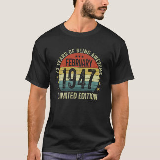 75 jaar oude Vintage 1947 februari 1947 75th T-shirt