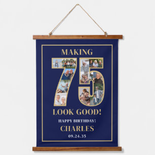 75 Lijken Goed Foto Collage 75ste Verjaardag Hangend Wandkleed