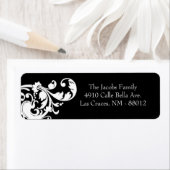 .75 "x2.25" retouradres etiket zwart wit bloemen (Insitu)