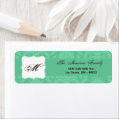 .75 "x2.25" Retouradreslabel Mint White Damask Etiket (Insitu)