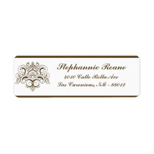 .75 "x 2.25" Retouradres Tanish Brown Damask Etiket
