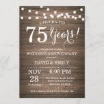 75e anniversaire du Mariage Invitation Bois rustiq<br><div class="desc">Invitation du 75e anniversaire du Mariage. Arrière - plan rustique en bois. Éclairage à cordes. 1ère, 2ème, 3ème, 4ème, 5ème, 10ème, 15ème, 20ème, 25ème, 30ème, 35ème, 40ème, 45ème, 50ème, 55ème, 60ème, 65ème, 70ème, 75ème, 80ème, n'importe quelle année. Anniversaire adulte. Fête d'anniversaire d'une femme ou d'un homme. Pour plus de personnalisation,...</div>