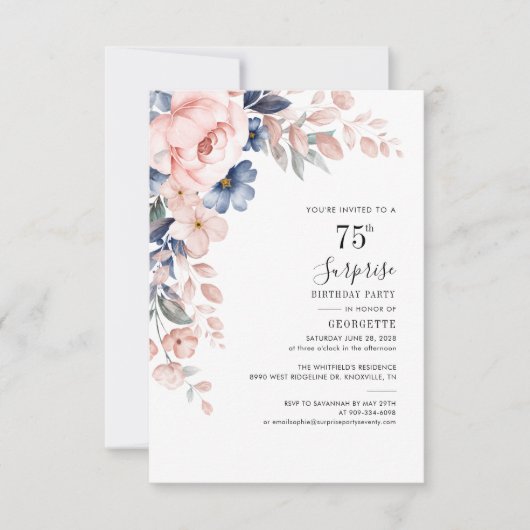 75e anniversaire fête rose florale Invitation (Devant)