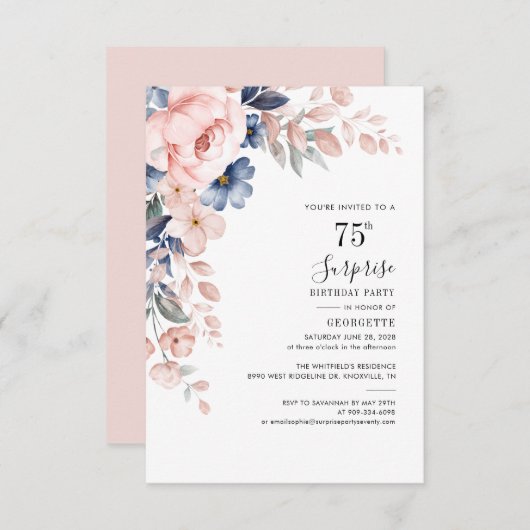 75e anniversaire fête rose florale Invitation (Devant / Derrière)