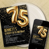 75e anniversaire Gold Black Invitation
