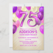 75e anniversaire Invitation Ballons roses (Devant)