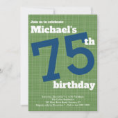 75e anniversaire Invitation Bleue avec Accent Vert (Devant)