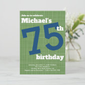 75e anniversaire Invitation Bleue avec Accent Vert (Debout devant)