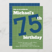 75e anniversaire Invitation Bleue avec Accent Vert (Devant / Derrière)