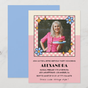 75e anniversaire Invitation Fleurs roses Super rét