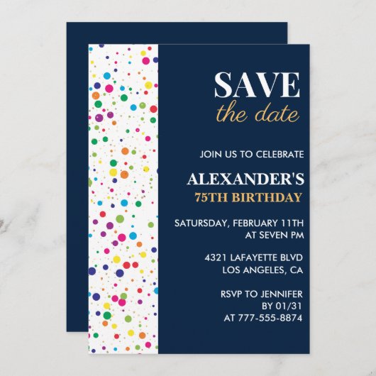 75e anniversaire invitations Enregistrer la date C (Devant / Derrière)