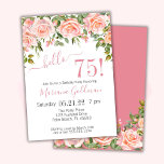 75e anniversaire Invitations Pink Floral Modern Pa<br><div class="desc">Invitations à 75e anniversaire rose floral moderne - soirée "bonjour 75 !" avec arrière - plan blanc et belle impression que vous pouvez customiser avec toutes les informations de votre fête d'anniversaire. avec pêche et couleurs roses - élégant.</div>