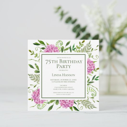 75e anniversaire Pink Hydrangeas demande de carte (Debout devant)