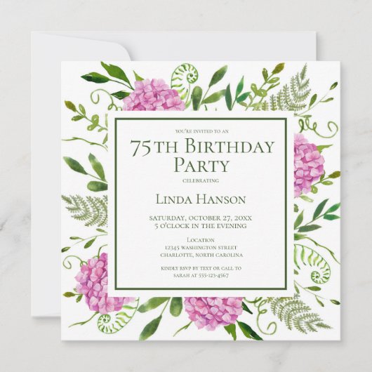 75e anniversaire Pink Hydrangeas demande de carte (Devant)