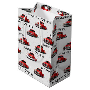75e anniversaire Red Retro Camion sac cadeau moyen