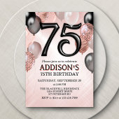 75e anniversaire Rose Gold Ballons Invitation