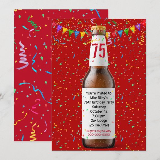 75e Birthday Party Beer Bottle Invitation Kaart (Voorkant / Achterkant)