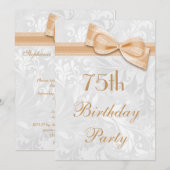 75e Birthday Party Damask en Faux Bow Kaart (Voorkant / Achterkant)