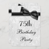 75e Birthday Party Damask en Faux Bow Kaart (Voorkant / Achterkant)