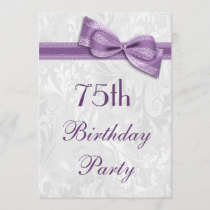 75e Birthday Party Damask en Faux Bow Kaart
