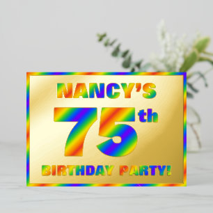 75e Birthday Party - Fun, regenboogspectrum "75" Folie Uitnodiging