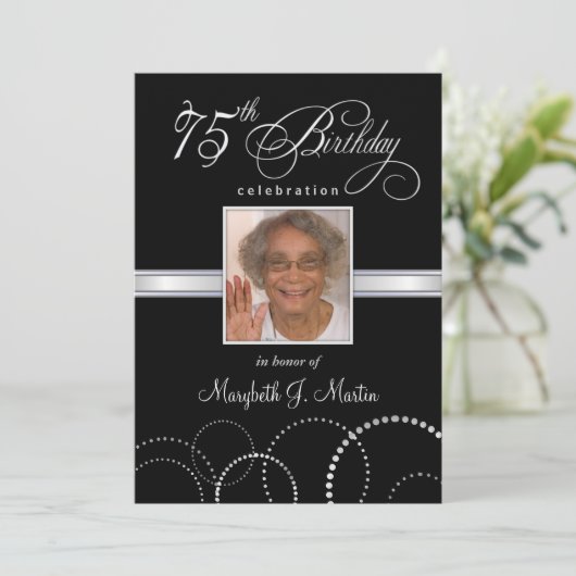 75e Birthday Party Invitations with Photo Kaart (Staand voorkant)