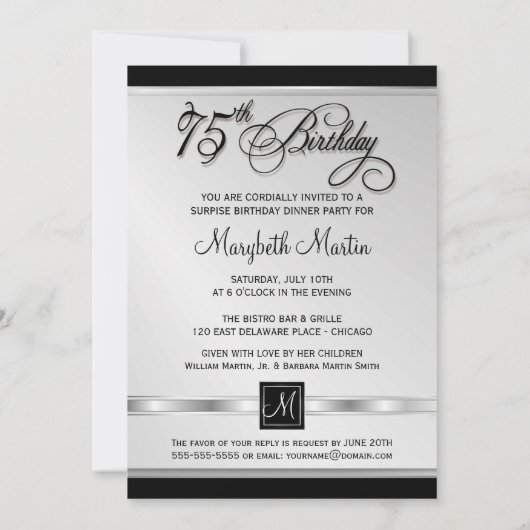 75e Birthday Party Invitations with Photo Kaart (Achterkant)