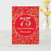75e Birthday Red en Gold Floral Pattern Kaart (Gele Bloem)