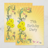 75e fête d'anniversaire Invitation à la fleur jaun (Devant / Derrière)